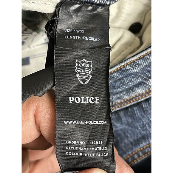 883 Police Jeans Mens 32 Blue‎ Black Motello Distressed Straight Leg Slim Fit - Picture 5 of 16